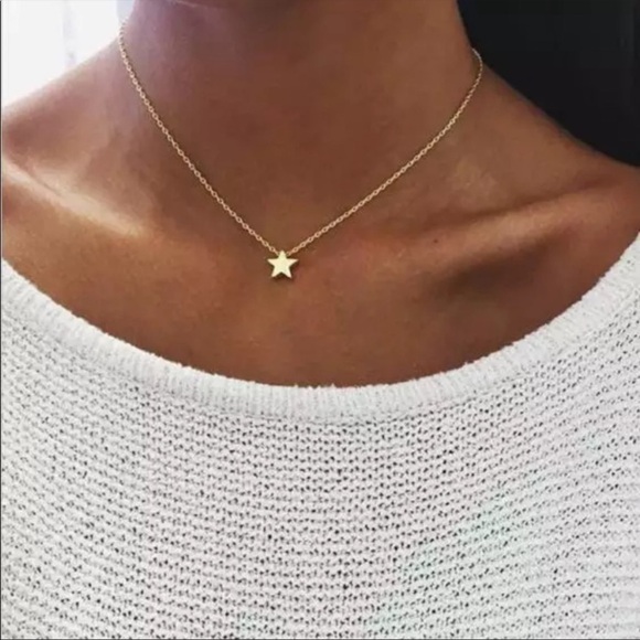 Nwt Dainty Gold Star Chain Choker Necklace - Picture 1 of 4